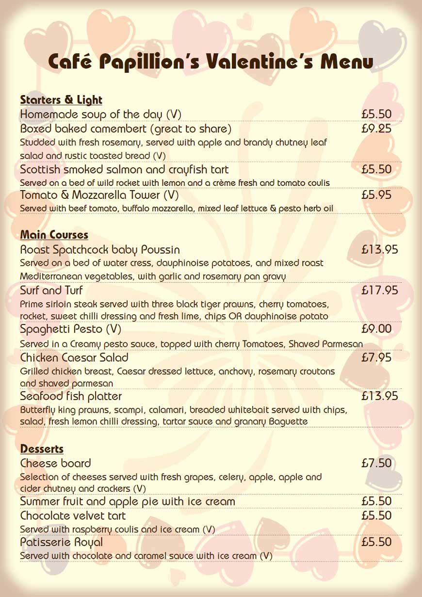 2014 Menu for Valentine's Night