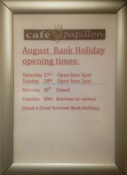 Bank Holiday Monday Opening Times - August 29th 2016